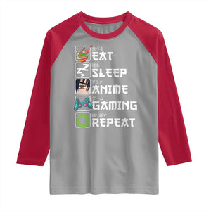 Eat Sleep Anime Gaming Repeat Raglan Shirt Kawaii Otaku Gamer Manga Lover TS02 Sport Gray Red Print Your Wear