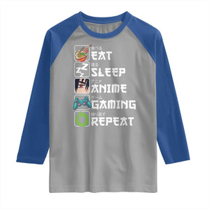 Eat Sleep Anime Gaming Repeat Raglan Shirt Kawaii Otaku Gamer Manga Lover TS02 Sport Gray Royal Print Your Wear