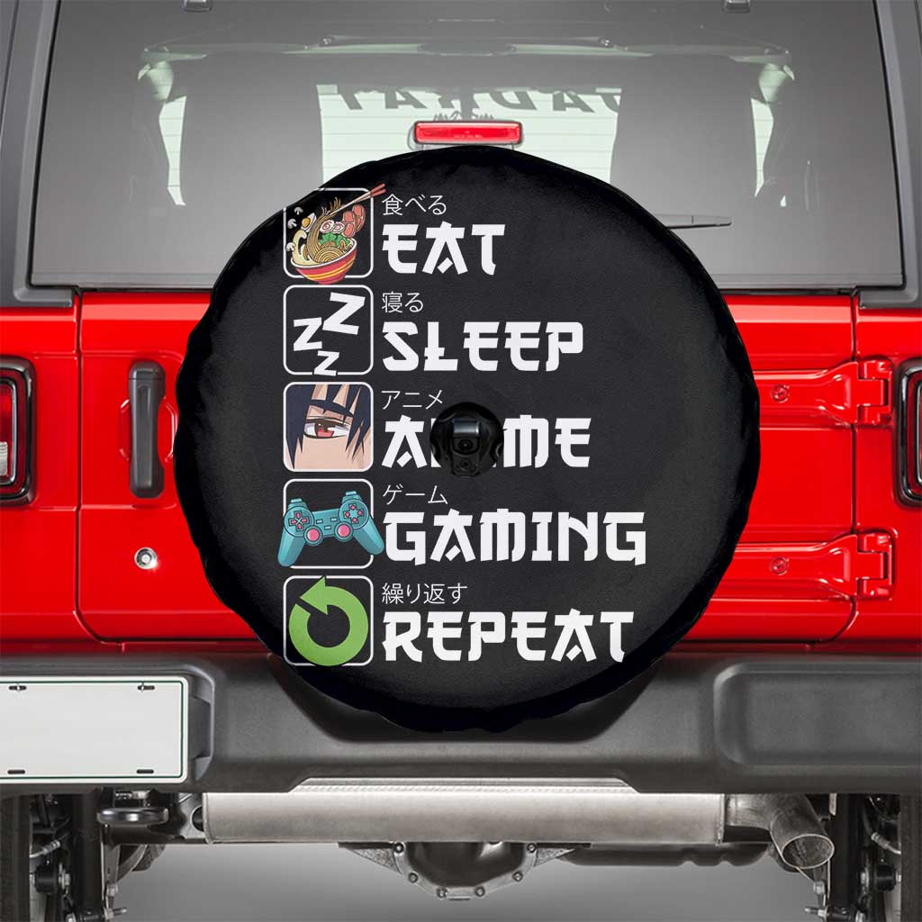 Eat Sleep Anime Gaming Repeat Spare Tire Cover Kawaii Otaku Gamer Manga Lover TS02 Black Print Your Wear