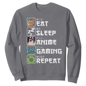 Eat Sleep Anime Gaming Repeat Sweatshirt Kawaii Otaku Gamer Manga Lover TS02 Charcoal Print Your Wear