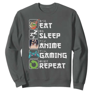 Eat Sleep Anime Gaming Repeat Sweatshirt Kawaii Otaku Gamer Manga Lover TS02 Dark Heather Print Your Wear