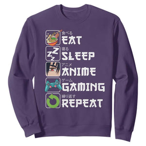 Eat Sleep Anime Gaming Repeat Sweatshirt Kawaii Otaku Gamer Manga Lover TS02 Purple Print Your Wear
