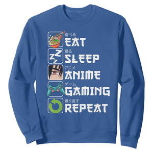Eat Sleep Anime Gaming Repeat Sweatshirt Kawaii Otaku Gamer Manga Lover TS02 Royal Blue Print Your Wear