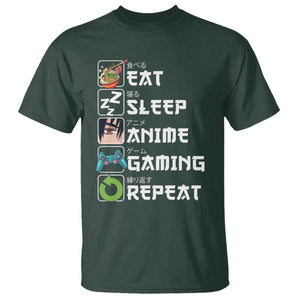 Eat Sleep Anime Gaming Repeat T Shirt Kawaii Otaku Gamer Manga Lover TS02 Dark Forest Green Print Your Wear