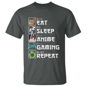 Eat Sleep Anime Gaming Repeat T Shirt Kawaii Otaku Gamer Manga Lover TS02 Dark Heather Print Your Wear
