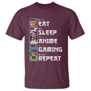 Eat Sleep Anime Gaming Repeat T Shirt Kawaii Otaku Gamer Manga Lover TS02 Maroon Print Your Wear
