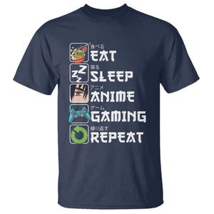 Eat Sleep Anime Gaming Repeat T Shirt Kawaii Otaku Gamer Manga Lover TS02 Navy Print Your Wear
