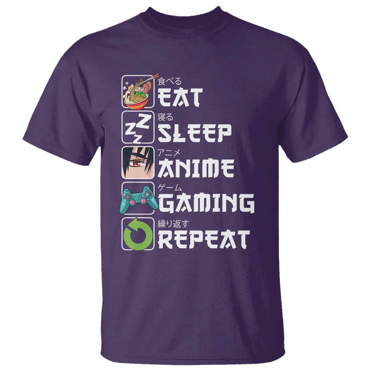Eat Sleep Anime Gaming Repeat T Shirt Kawaii Otaku Gamer Manga Lover TS02 Purple Print Your Wear