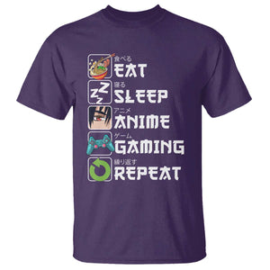 Eat Sleep Anime Gaming Repeat T Shirt Kawaii Otaku Gamer Manga Lover TS02 Purple Print Your Wear