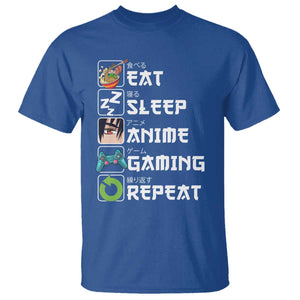 Eat Sleep Anime Gaming Repeat T Shirt Kawaii Otaku Gamer Manga Lover TS02 Royal Blue Print Your Wear