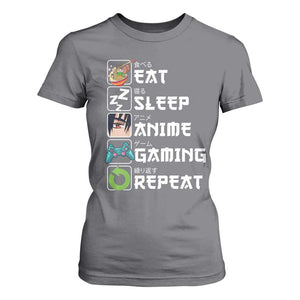 Eat Sleep Anime Gaming Repeat T Shirt For Women Kawaii Otaku Gamer Manga Lover TS02 Charcoal Print Your Wear