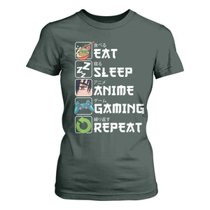 Eat Sleep Anime Gaming Repeat T Shirt For Women Kawaii Otaku Gamer Manga Lover TS02 Dark Forest Green Print Your Wear
