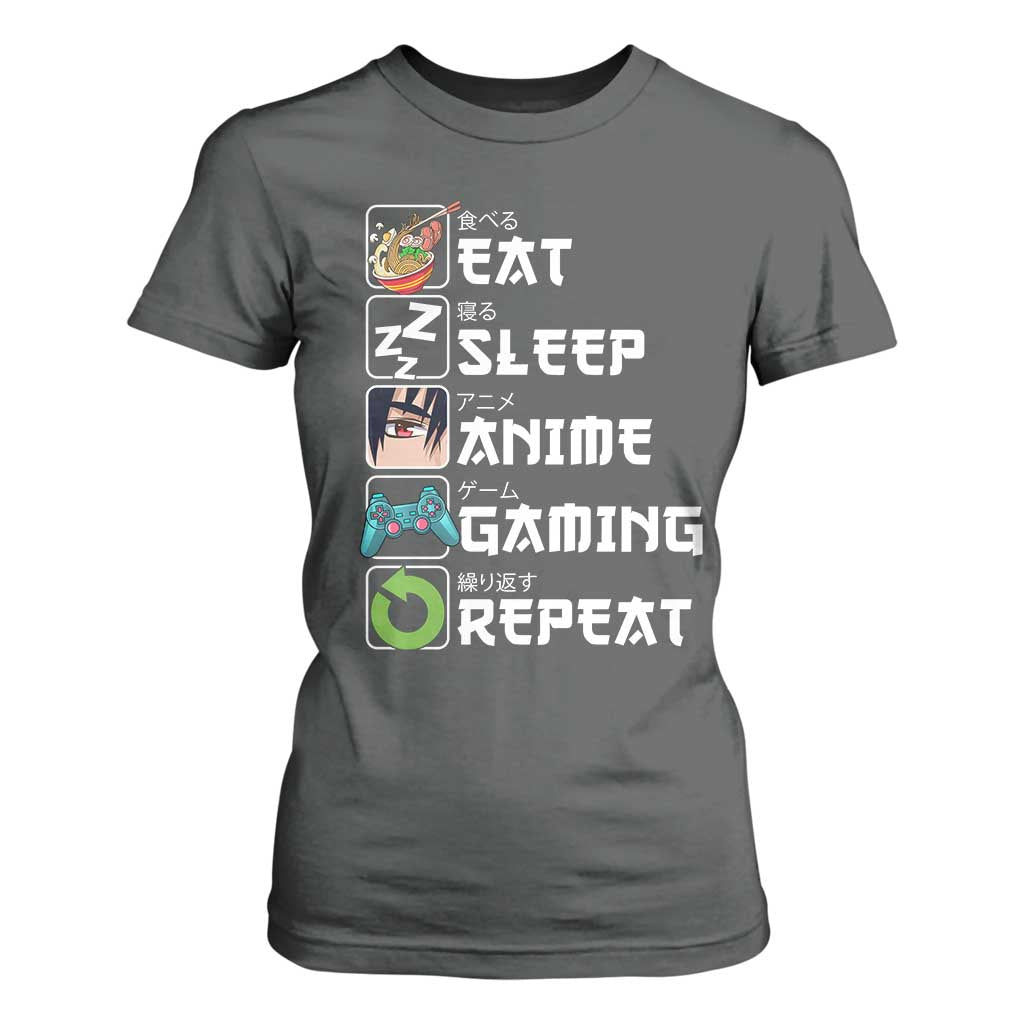 Eat Sleep Anime Gaming Repeat T Shirt For Women Kawaii Otaku Gamer Manga Lover TS02 Dark Heather Print Your Wear