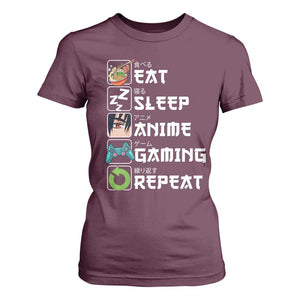 Eat Sleep Anime Gaming Repeat T Shirt For Women Kawaii Otaku Gamer Manga Lover TS02 Maroon Print Your Wear