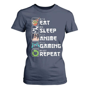 Eat Sleep Anime Gaming Repeat T Shirt For Women Kawaii Otaku Gamer Manga Lover TS02 Navy Print Your Wear