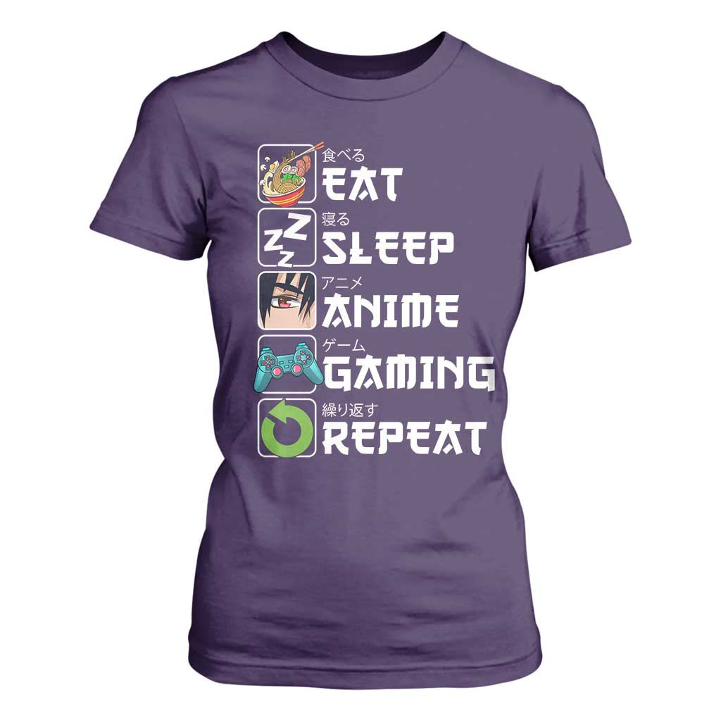 Eat Sleep Anime Gaming Repeat T Shirt For Women Kawaii Otaku Gamer Manga Lover TS02 Purple Print Your Wear