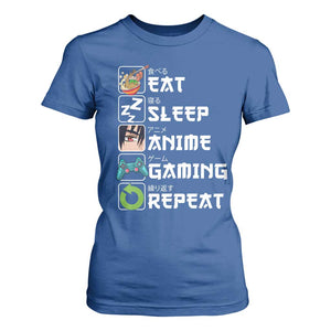 Eat Sleep Anime Gaming Repeat T Shirt For Women Kawaii Otaku Gamer Manga Lover TS02 Royal Blue Print Your Wear