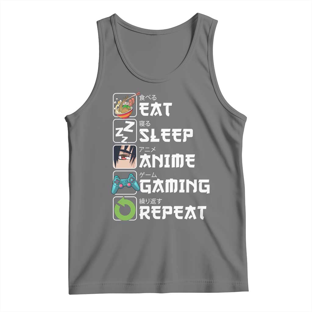 Eat Sleep Anime Gaming Repeat Tank Top Kawaii Otaku Gamer Manga Lover TS02 Black Heather Print Your Wear