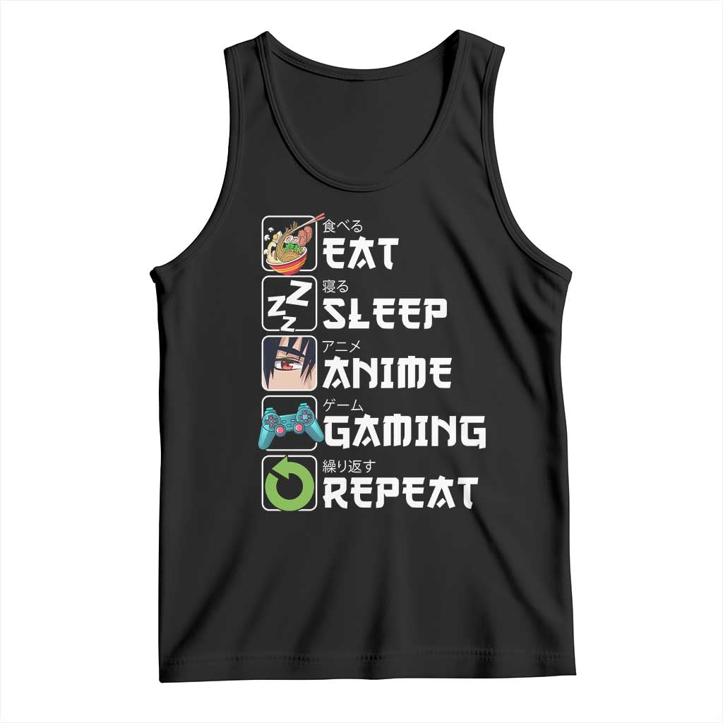 Eat Sleep Anime Gaming Repeat Tank Top Kawaii Otaku Gamer Manga Lover TS02 Black Print Your Wear