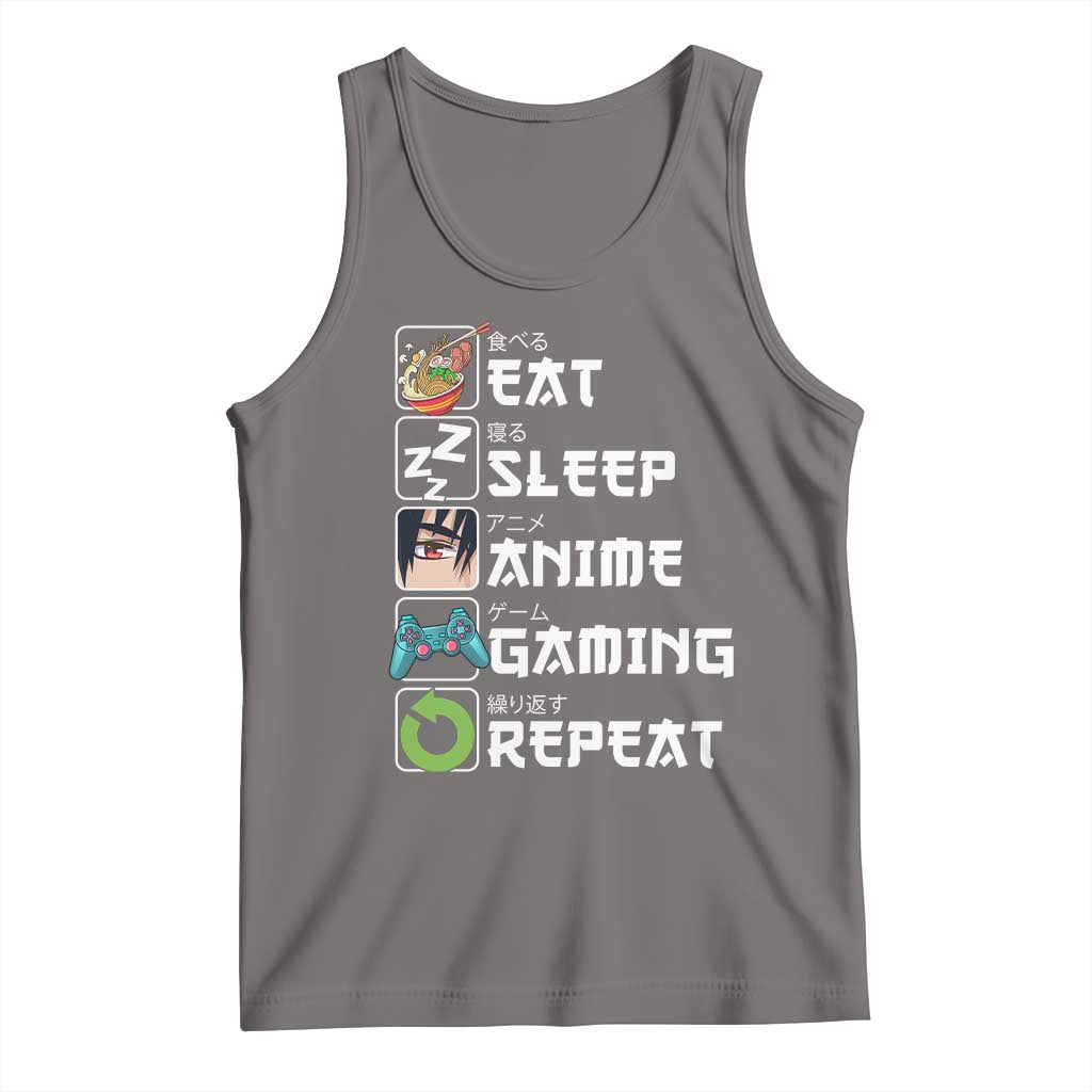 Eat Sleep Anime Gaming Repeat Tank Top Kawaii Otaku Gamer Manga Lover TS02 Deep Heather Print Your Wear