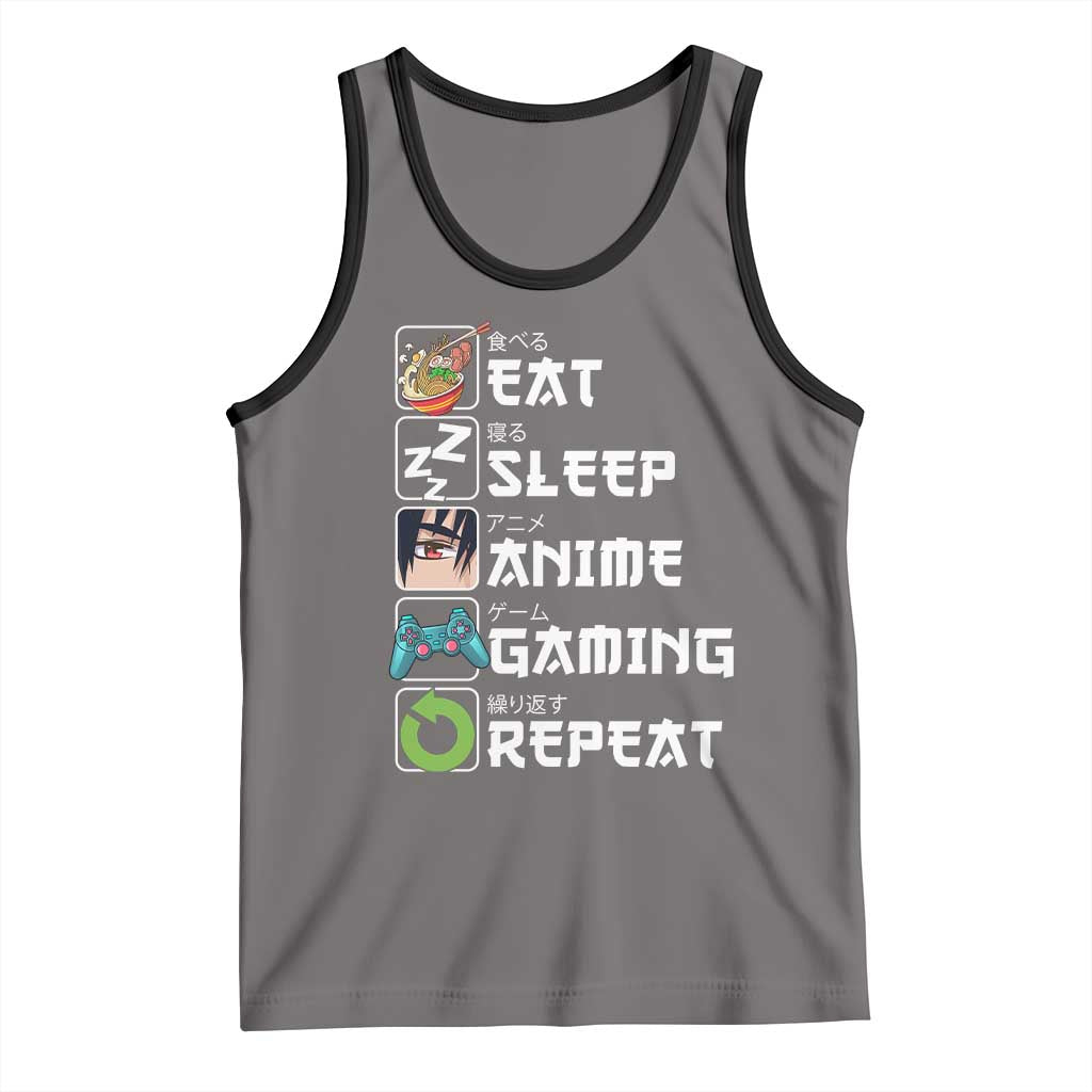 Eat Sleep Anime Gaming Repeat Tank Top Kawaii Otaku Gamer Manga Lover TS02 Deep Heather Black Print Your Wear