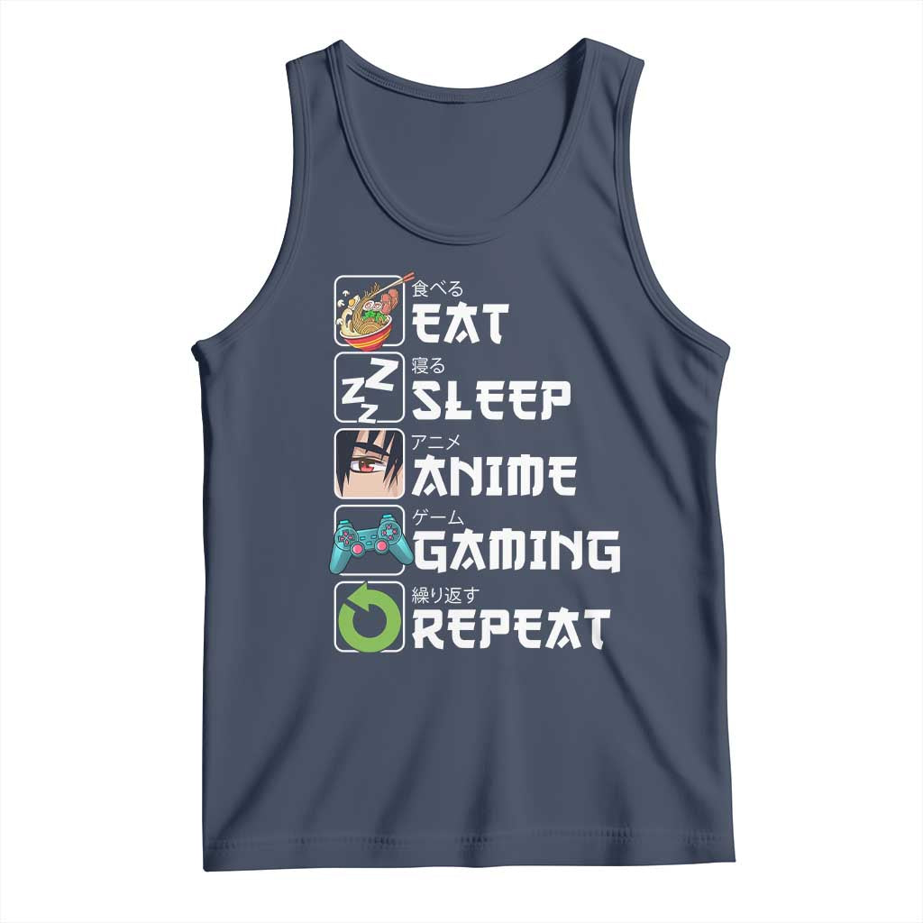 Eat Sleep Anime Gaming Repeat Tank Top Kawaii Otaku Gamer Manga Lover TS02 Navy Print Your Wear