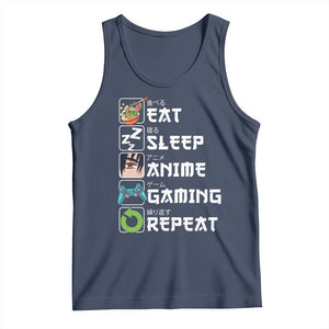 Eat Sleep Anime Gaming Repeat Tank Top Kawaii Otaku Gamer Manga Lover TS02 Navy Print Your Wear