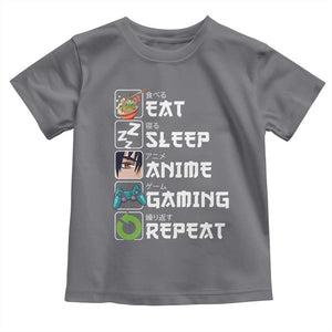 Eat Sleep Anime Gaming Repeat Toddler T Shirt Kawaii Otaku Gamer Manga Lover TS02 Charcoal Print Your Wear