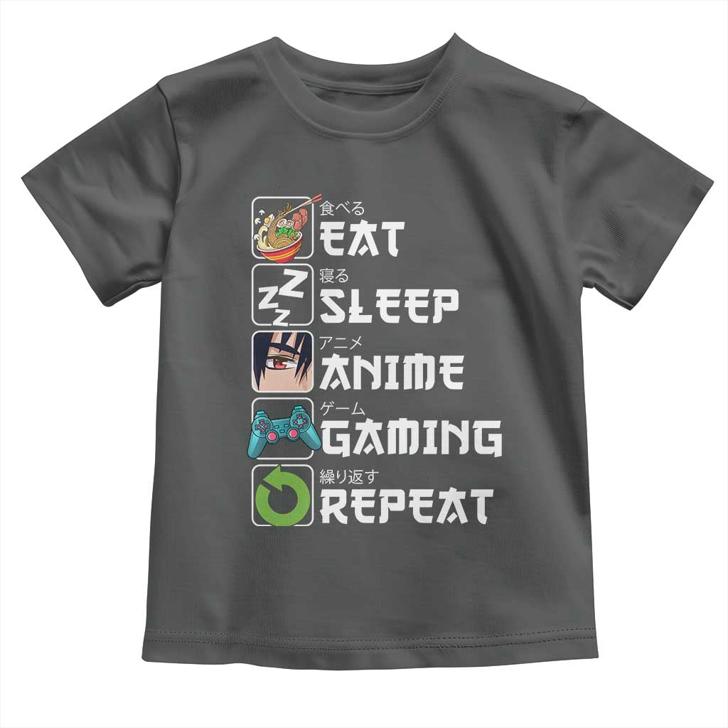 Eat Sleep Anime Gaming Repeat Toddler T Shirt Kawaii Otaku Gamer Manga Lover TS02 Dark Heather Print Your Wear