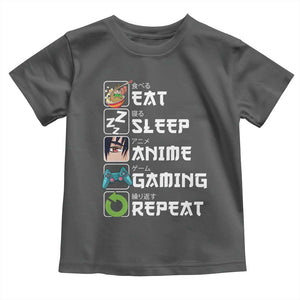 Eat Sleep Anime Gaming Repeat Toddler T Shirt Kawaii Otaku Gamer Manga Lover TS02 Dark Heather Print Your Wear