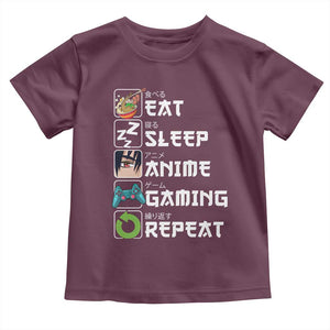 Eat Sleep Anime Gaming Repeat Toddler T Shirt Kawaii Otaku Gamer Manga Lover TS02 Maroon Print Your Wear