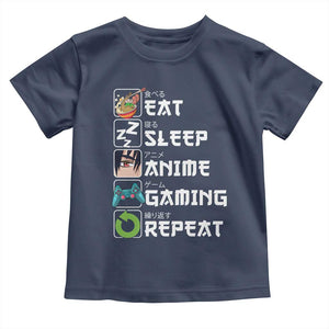 Eat Sleep Anime Gaming Repeat Toddler T Shirt Kawaii Otaku Gamer Manga Lover TS02 Navy Print Your Wear