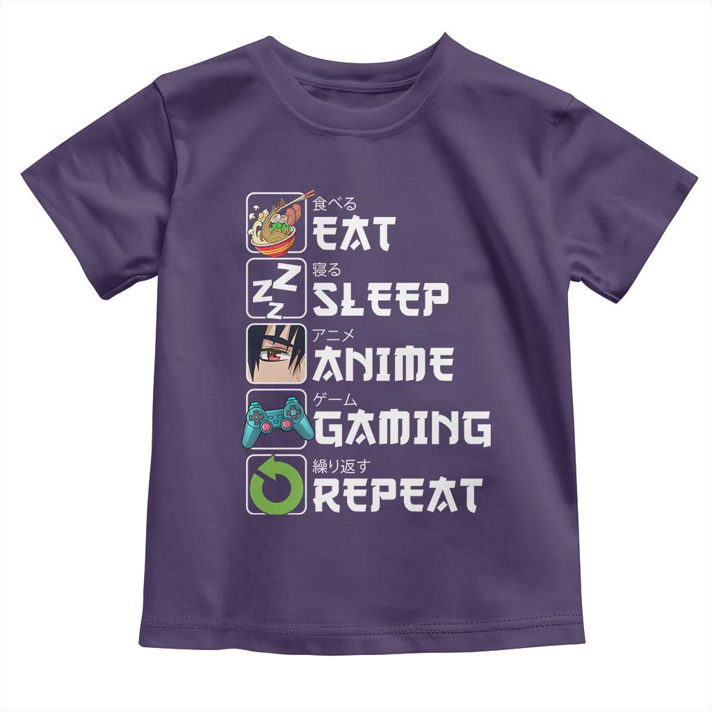 Eat Sleep Anime Gaming Repeat Toddler T Shirt Kawaii Otaku Gamer Manga Lover TS02 Purple Print Your Wear