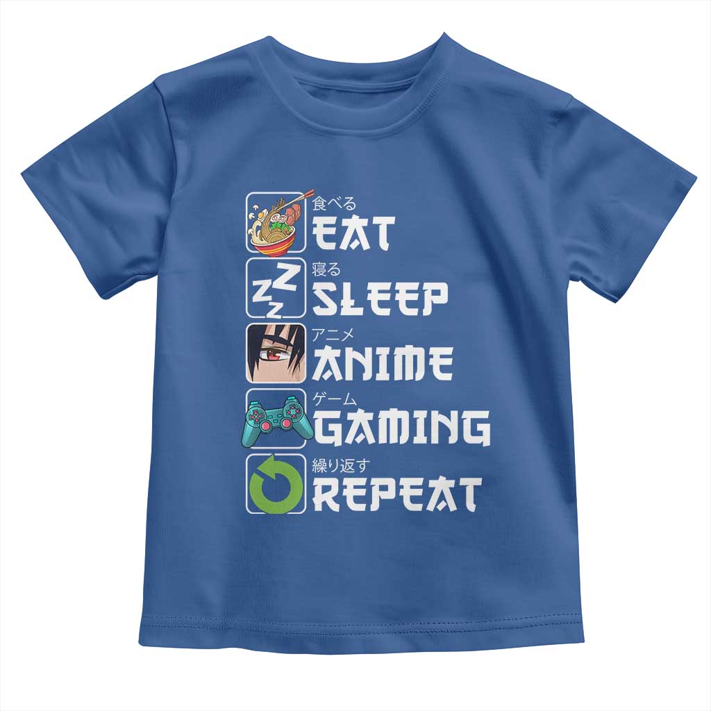 Eat Sleep Anime Gaming Repeat Toddler T Shirt Kawaii Otaku Gamer Manga Lover TS02 Royal Blue Print Your Wear