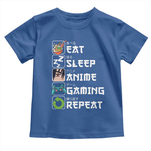 Eat Sleep Anime Gaming Repeat Toddler T Shirt Kawaii Otaku Gamer Manga Lover TS02 Royal Blue Print Your Wear