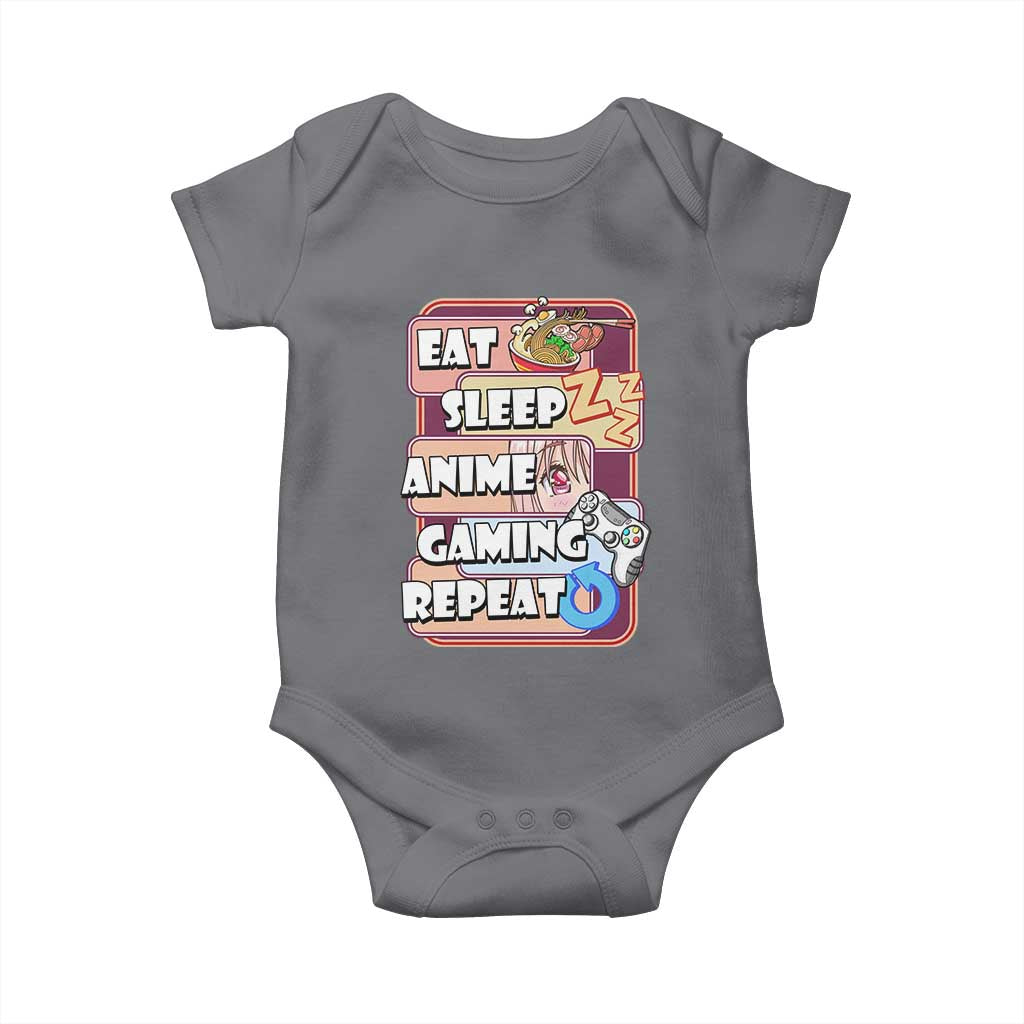 Eat Sleep Anime Gaming Repeat Baby Onesie Kawaii Otaku Manga Ramen Lover TS02 Charcoal Print Your Wear