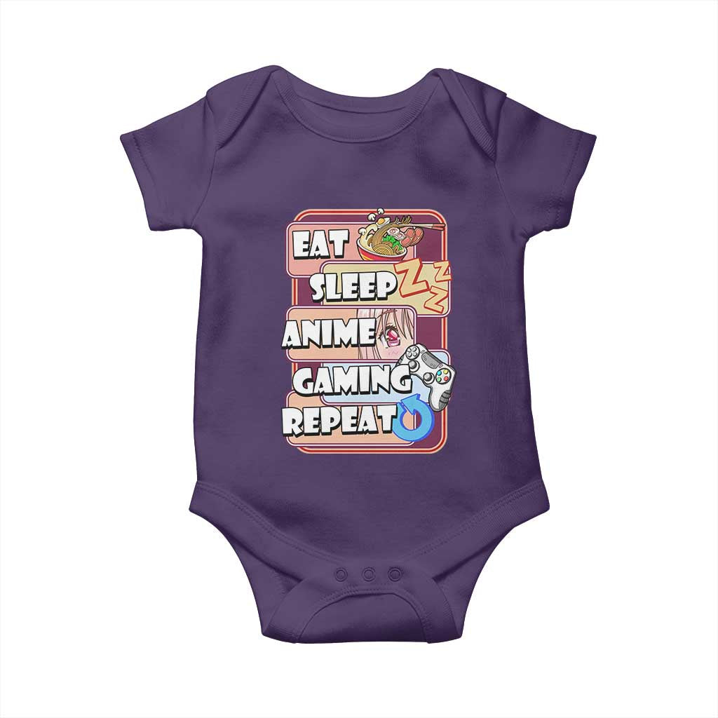Eat Sleep Anime Gaming Repeat Baby Onesie Kawaii Otaku Manga Ramen Lover TS02 Purple Print Your Wear