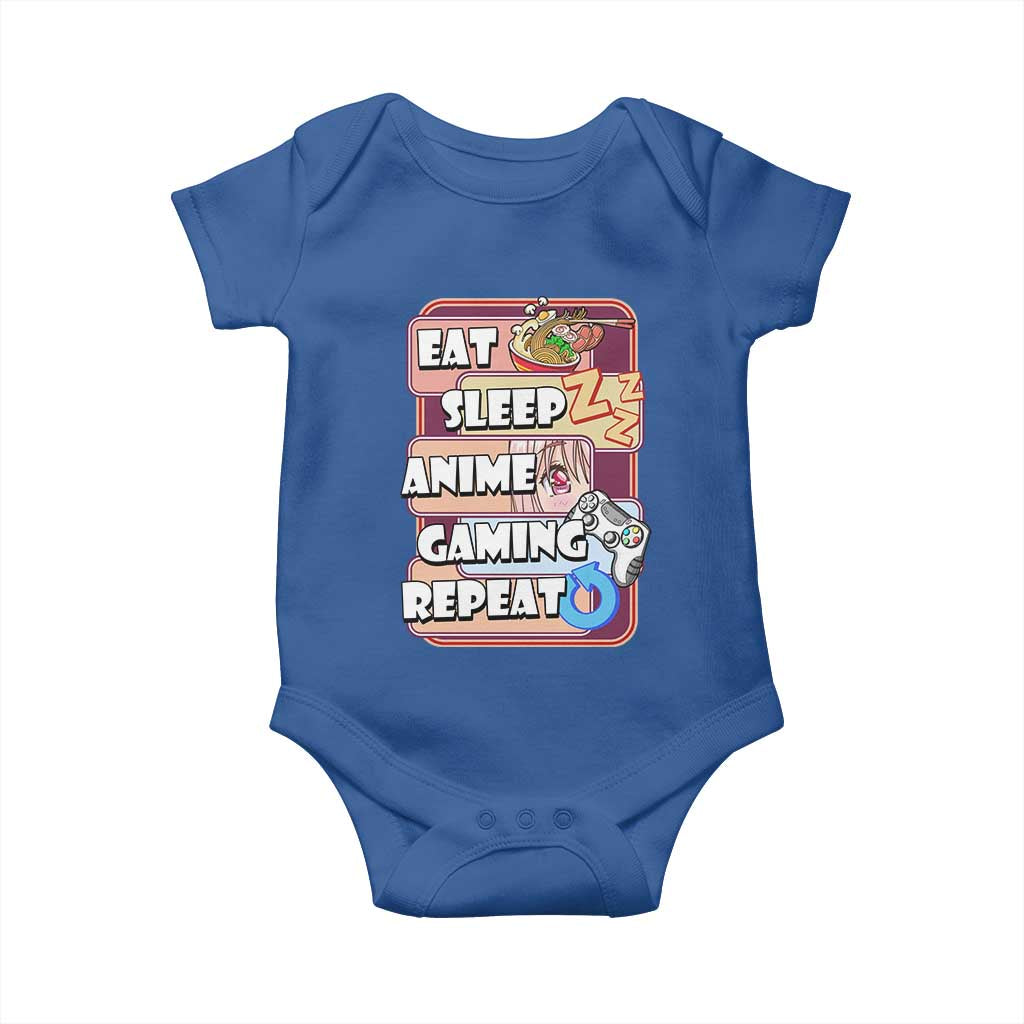 Eat Sleep Anime Gaming Repeat Baby Onesie Kawaii Otaku Manga Ramen Lover TS02 Royal Blue Print Your Wear