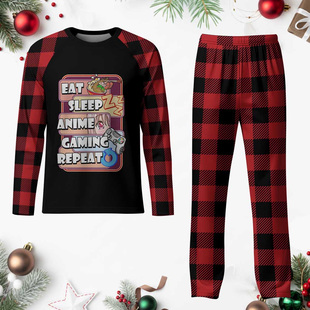 Eat Sleep Anime Gaming Repeat Plaid Pajama Set Kawaii Otaku Manga Ramen Lover TS02 Buffalo Plaid Print Your Wear