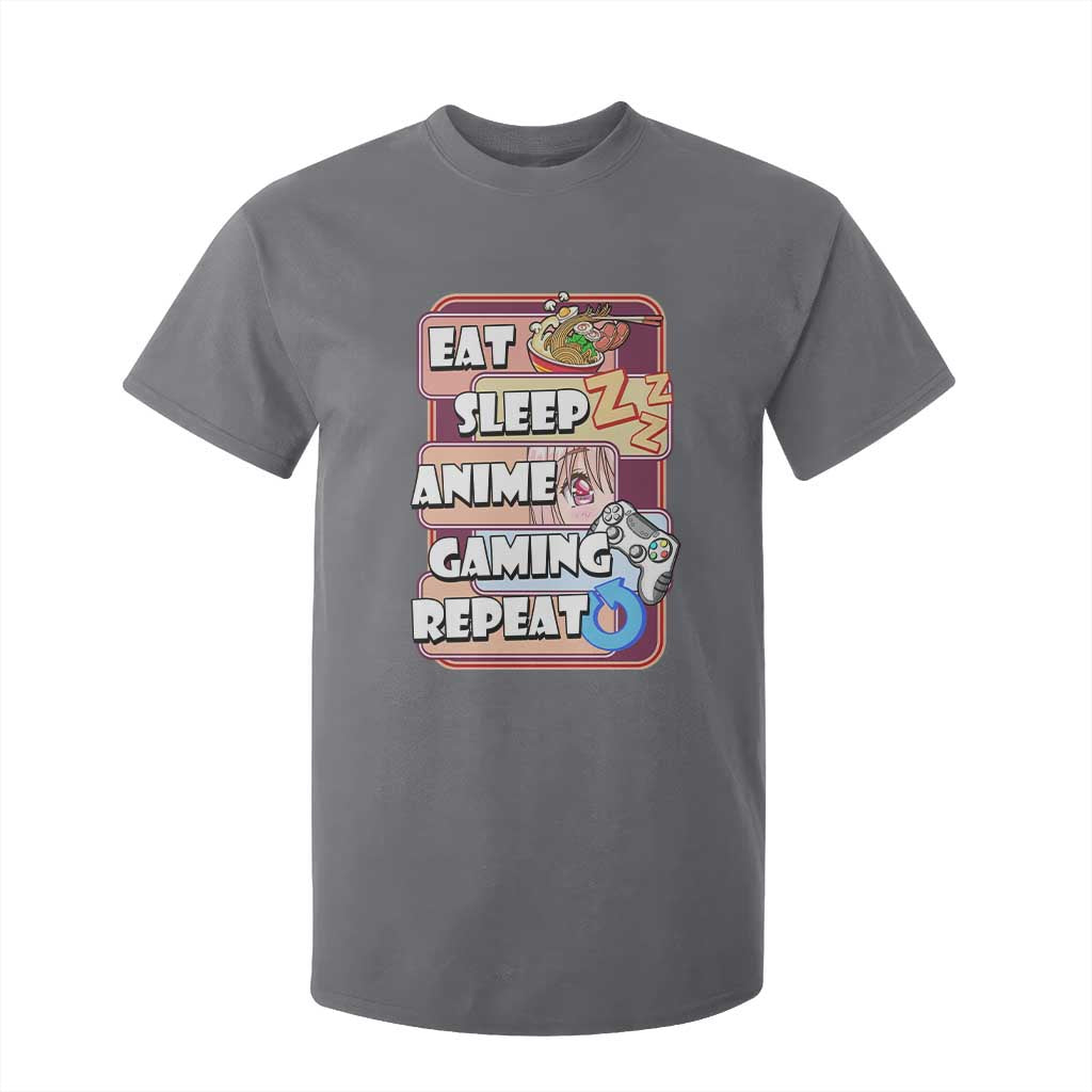 Eat Sleep Anime Gaming Repeat T Shirt For Kid Kawaii Otaku Manga Ramen Lover TS02 Charcoal Print Your Wear