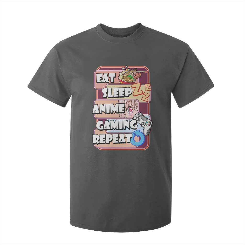 Eat Sleep Anime Gaming Repeat T Shirt For Kid Kawaii Otaku Manga Ramen Lover TS02 Dark Heather Print Your Wear