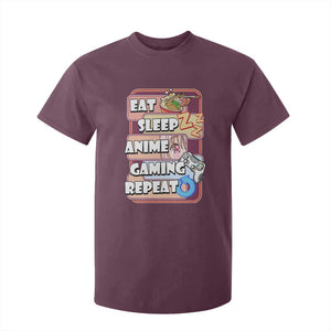Eat Sleep Anime Gaming Repeat T Shirt For Kid Kawaii Otaku Manga Ramen Lover TS02 Maroon Print Your Wear