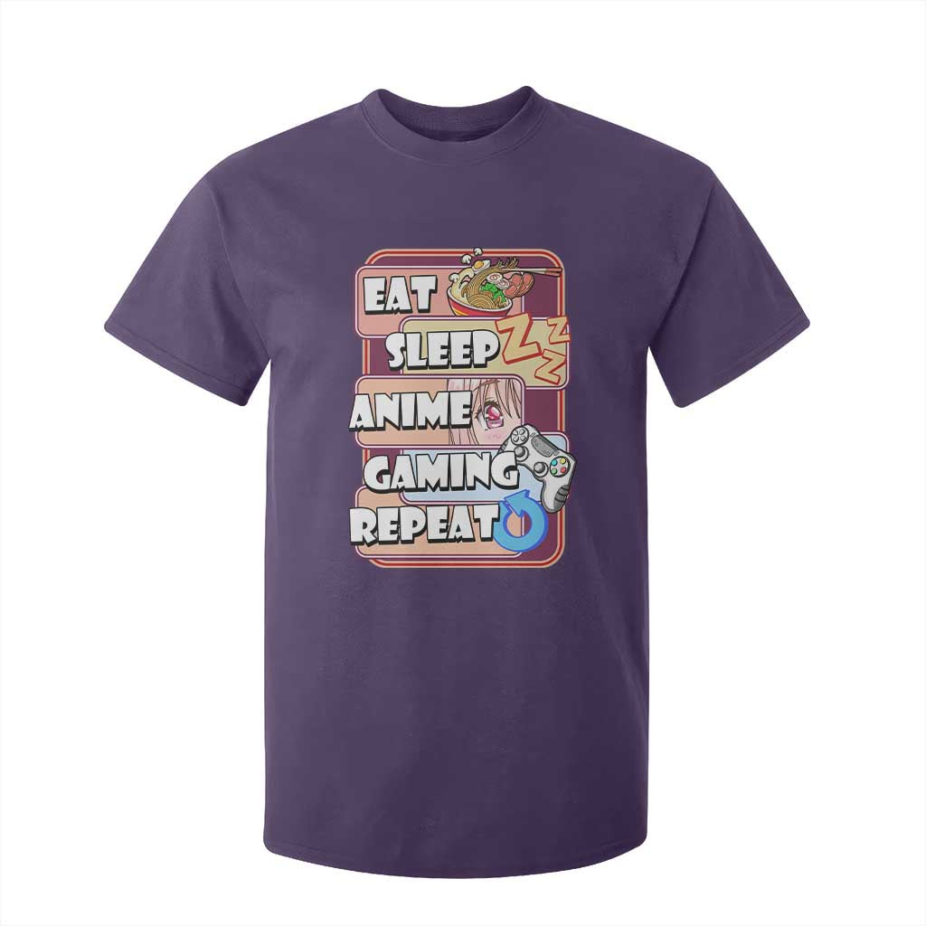 Eat Sleep Anime Gaming Repeat T Shirt For Kid Kawaii Otaku Manga Ramen Lover TS02 Purple Print Your Wear