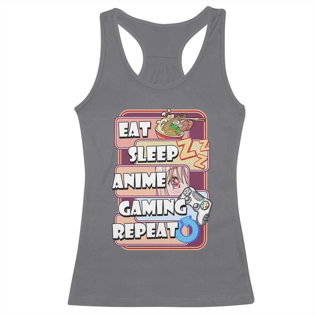 Eat Sleep Anime Gaming Repeat Racerback Tank Top Kawaii Otaku Manga Ramen Lover TS02 Charcoal Print Your Wear