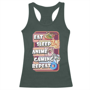 Eat Sleep Anime Gaming Repeat Racerback Tank Top Kawaii Otaku Manga Ramen Lover TS02 Dark Forest Green Print Your Wear