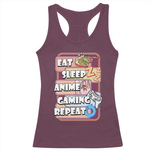Eat Sleep Anime Gaming Repeat Racerback Tank Top Kawaii Otaku Manga Ramen Lover TS02 Maroon Print Your Wear