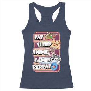 Eat Sleep Anime Gaming Repeat Racerback Tank Top Kawaii Otaku Manga Ramen Lover TS02 Navy Print Your Wear