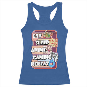 Eat Sleep Anime Gaming Repeat Racerback Tank Top Kawaii Otaku Manga Ramen Lover TS02 Royal Blue Print Your Wear