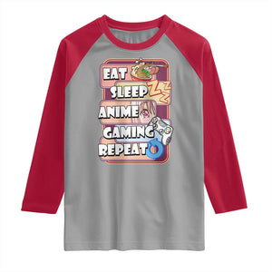 Eat Sleep Anime Gaming Repeat Raglan Shirt Kawaii Otaku Manga Ramen Lover TS02 Sport Gray Red Print Your Wear