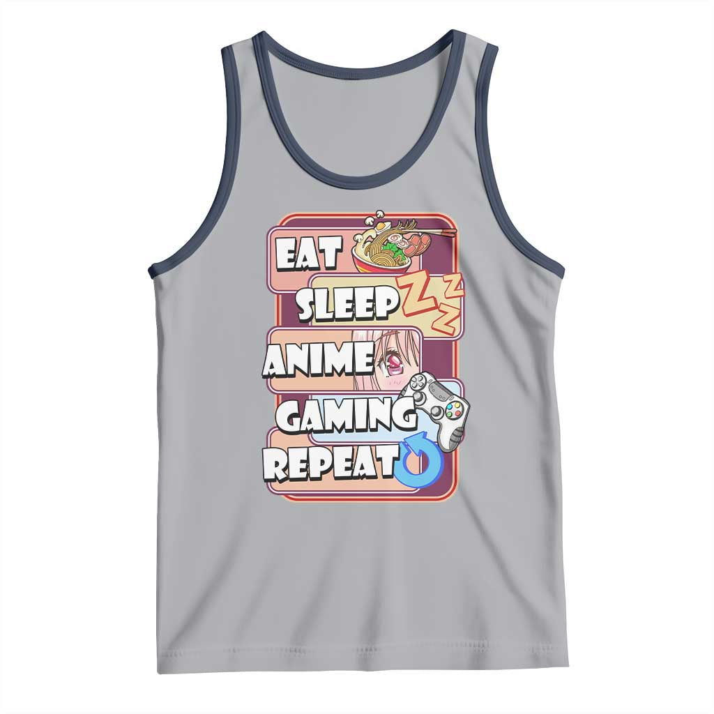 Eat Sleep Anime Gaming Repeat Tank Top Kawaii Otaku Manga Ramen Lover TS02 Athletic Heather Navy Print Your Wear